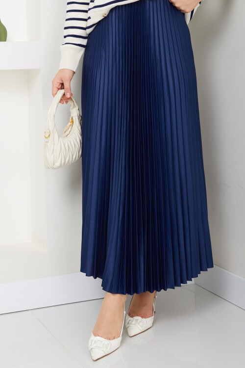 SATEN GÖRÜNÜMLÜ ETEK -LACİVERT